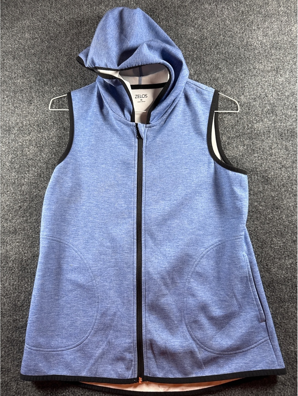 Zelos Sleeveless Hooded Vest Medium Blue Full Zip Casual